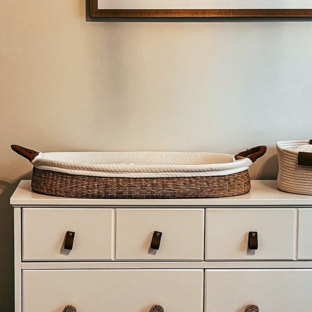 Design Dua. Handwoven Changing Basket Natural with pad, liner and sheet